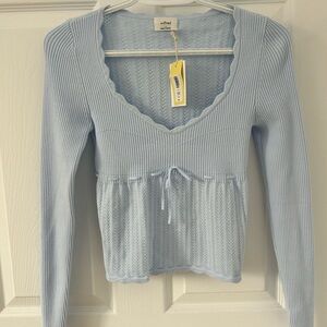 Wilfred Sky Blue Scalloped Knit Blouse